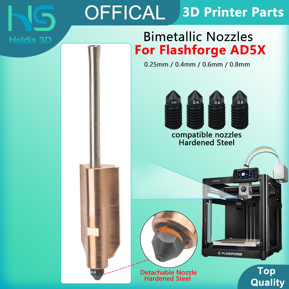 For Flashforge AD5X Bimetallic - огляд і ціна Nozzle 0.4Mm Hardened